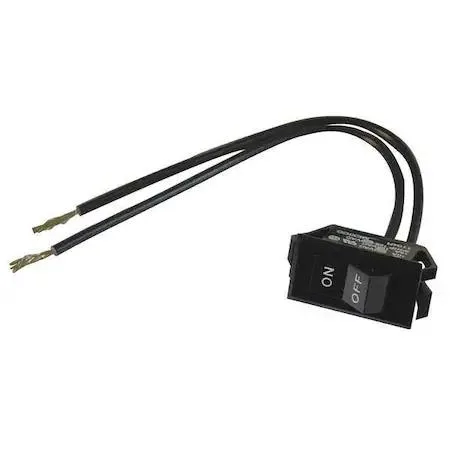 Small black rocker switch with closed base and two terminals