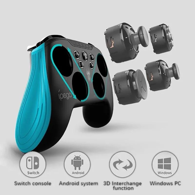Black wireless gamepad with textured grips, swappable thumbsticks, rear paddle buttons and LED backlighting