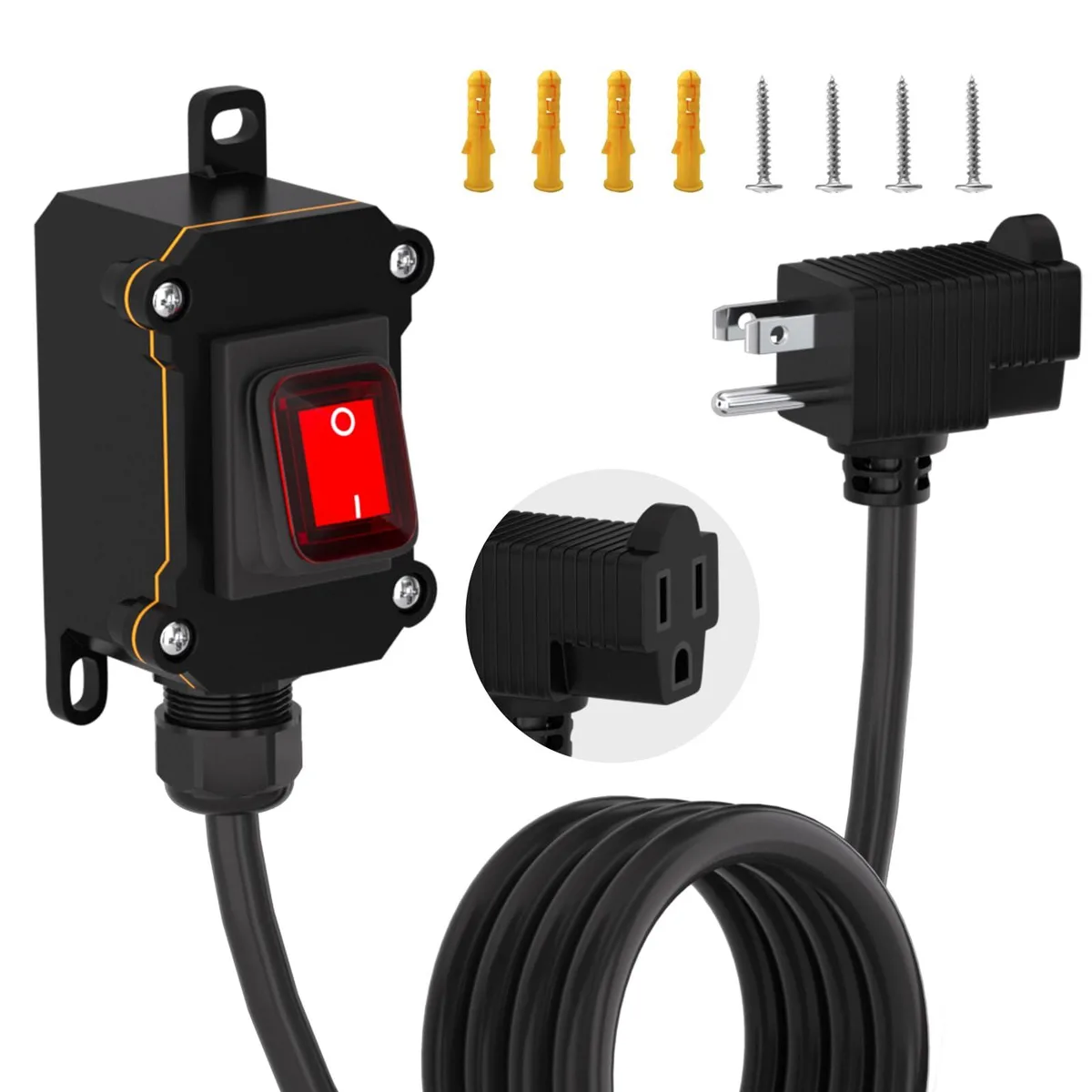  STARELO 6FT 16AWG IP66 power extension cord with inline switch — product photo