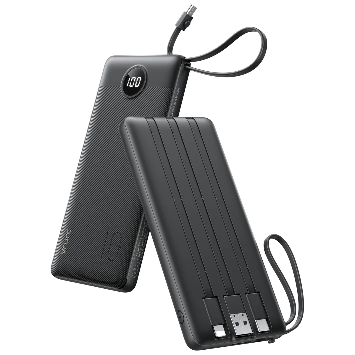 VRURC T1116 10000mAh power bank with 4 built-in cables — product photo