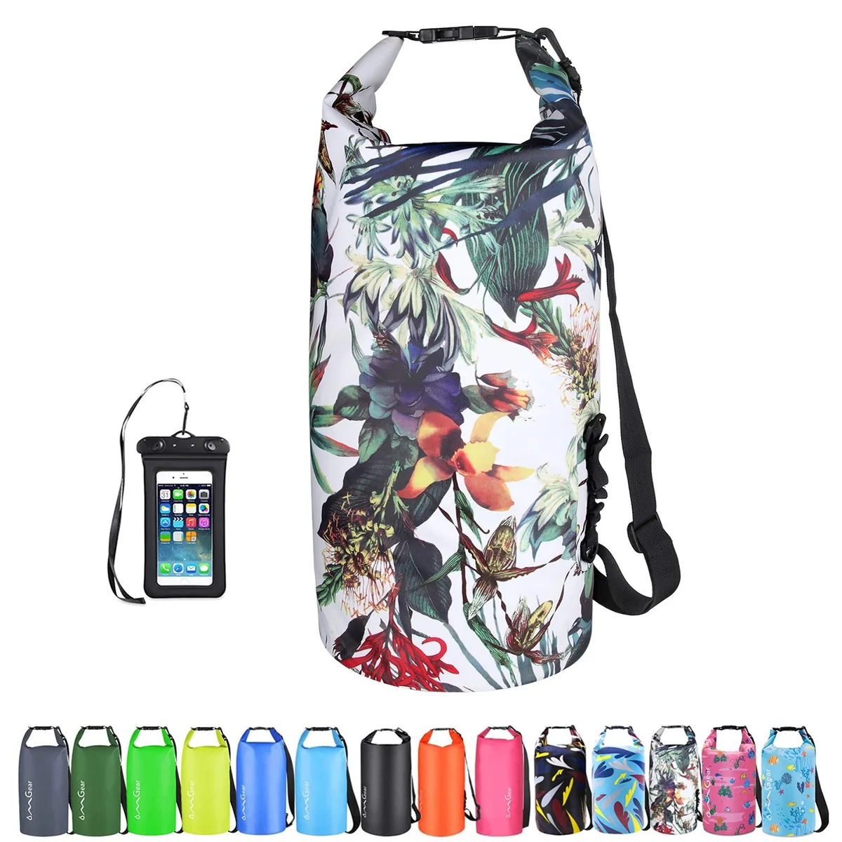 Camouflage 5L dry bag backpack, 500D PVC tarpaulin, roll-top closure, dual EVA straps