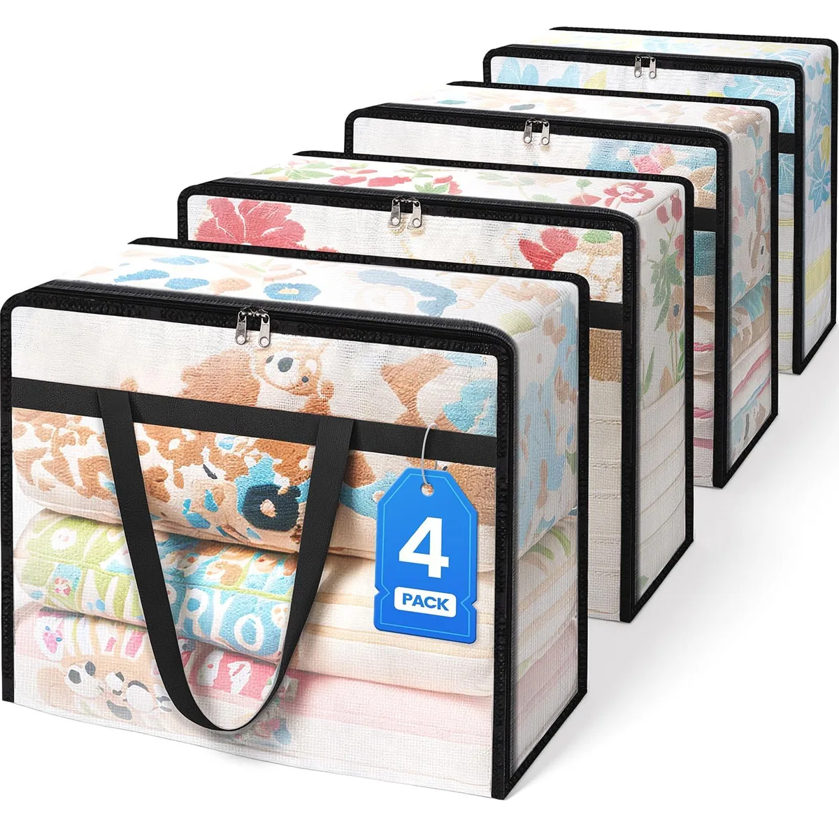  BlissTotes 4 Pack Clear Storage Bags 40L Black — product photo