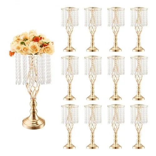 VEVOR VEVOR 12PCS 49cm Tall Crystal Wedding Flower Stand Gold — product photo
