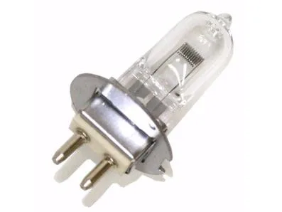 Small clear glass halogen capsule with two pins