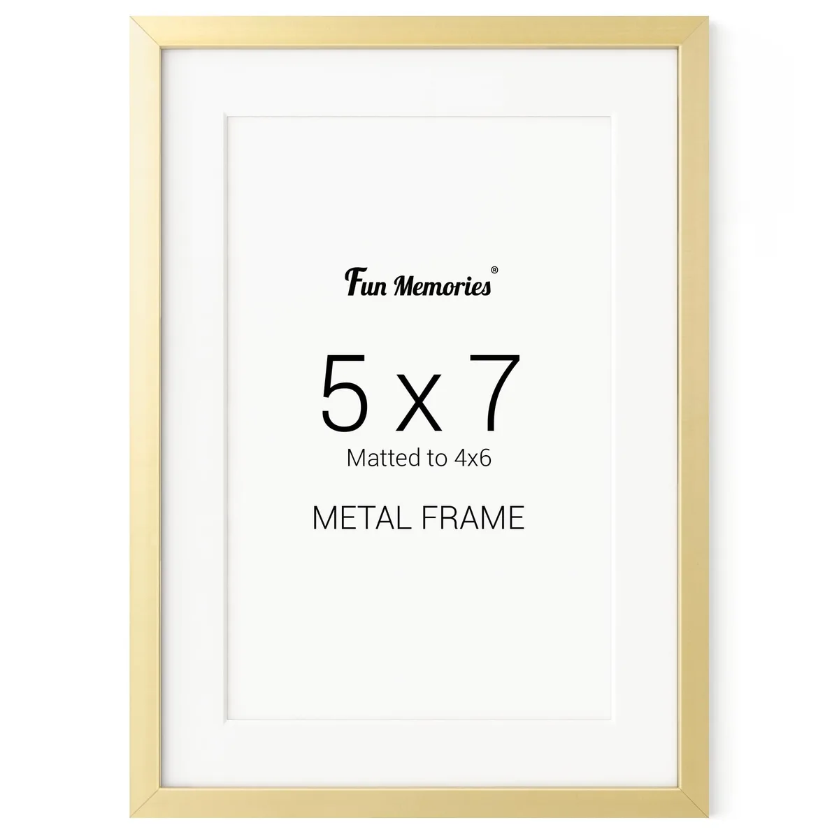 Gold metal 5x7 photo frame with white mat, 1.75 x 2.75 in