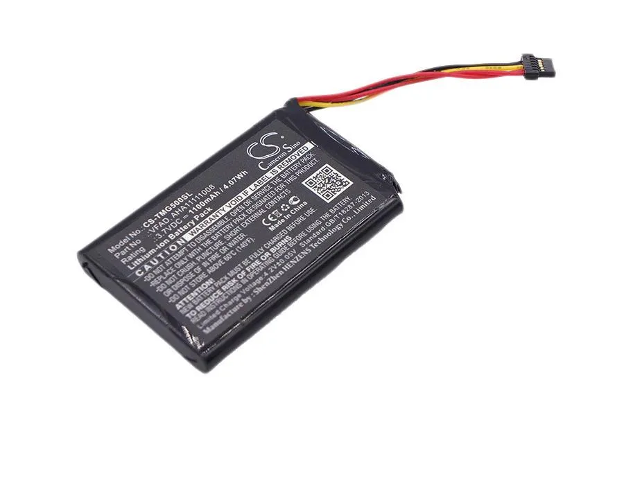 Rectangular black battery pack with label and connector