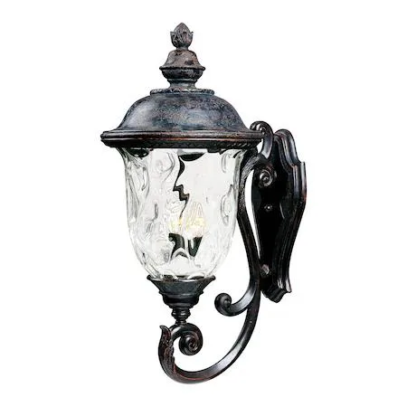 Oriental Bronze carriage house lantern, 14 inch wide, three lights, water glass panels