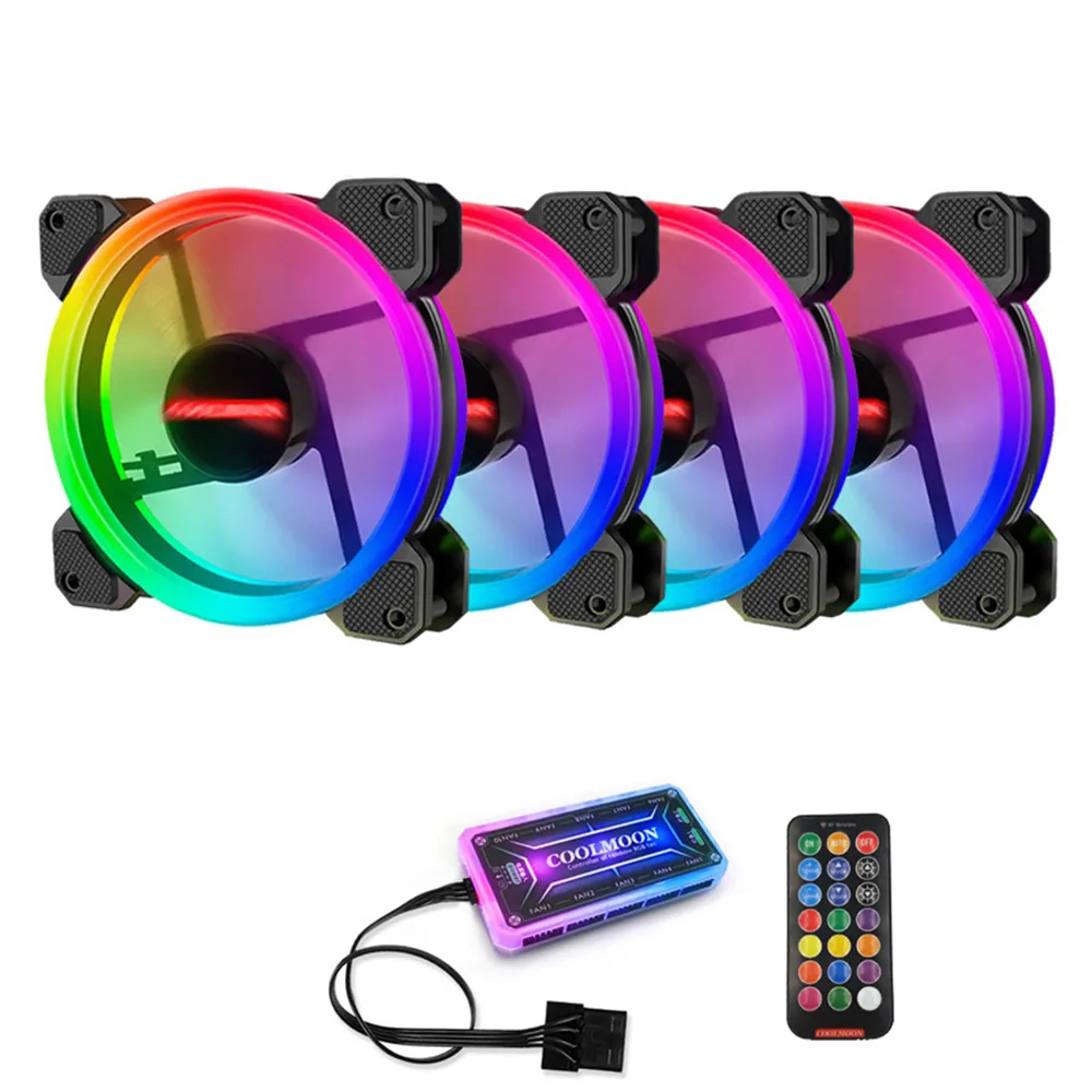 Hitoor Hitoor 120 mm RGB case fan 4-pack with wireless remote — product photo