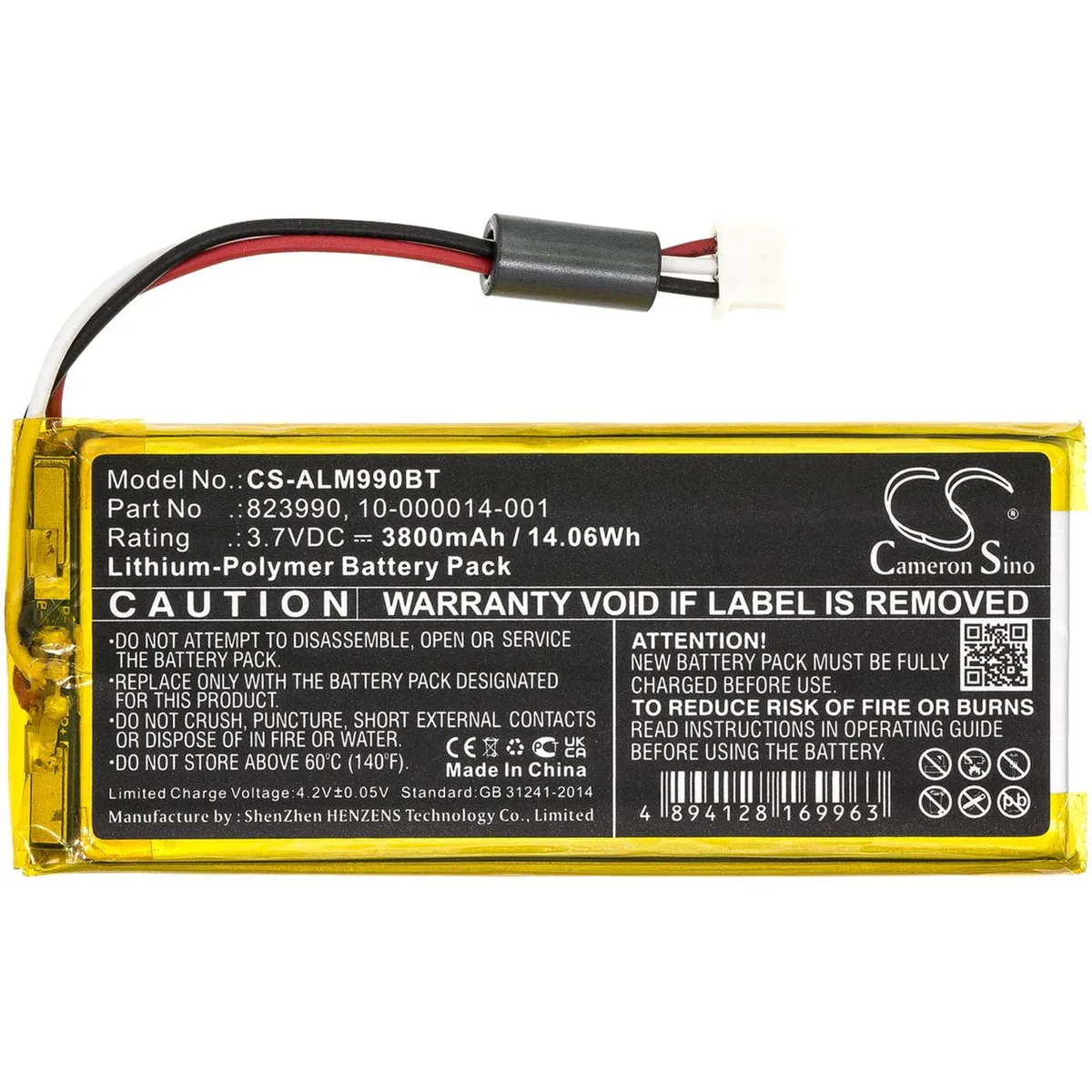  Cameron Sino 3800mAh 3.7V Battery for 2GIG GC3 Panel — product photo