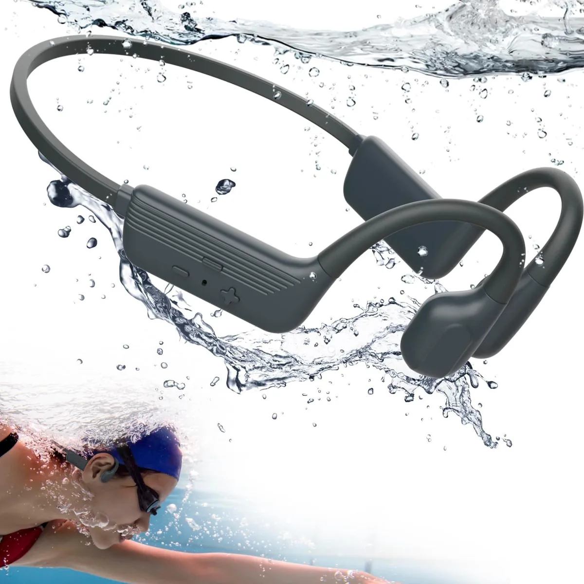 MONODEAL MONODEAL Swimming Headphones IP68 Waterproof Open Ear Bluetooth 5.4 32GB Memory 2 in 1 accessory — product photo
