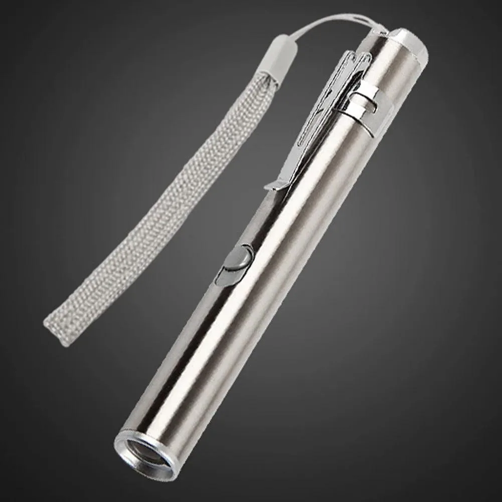 Silver stainless-steel pen torch 96mm long 15mm diameter with USB cable