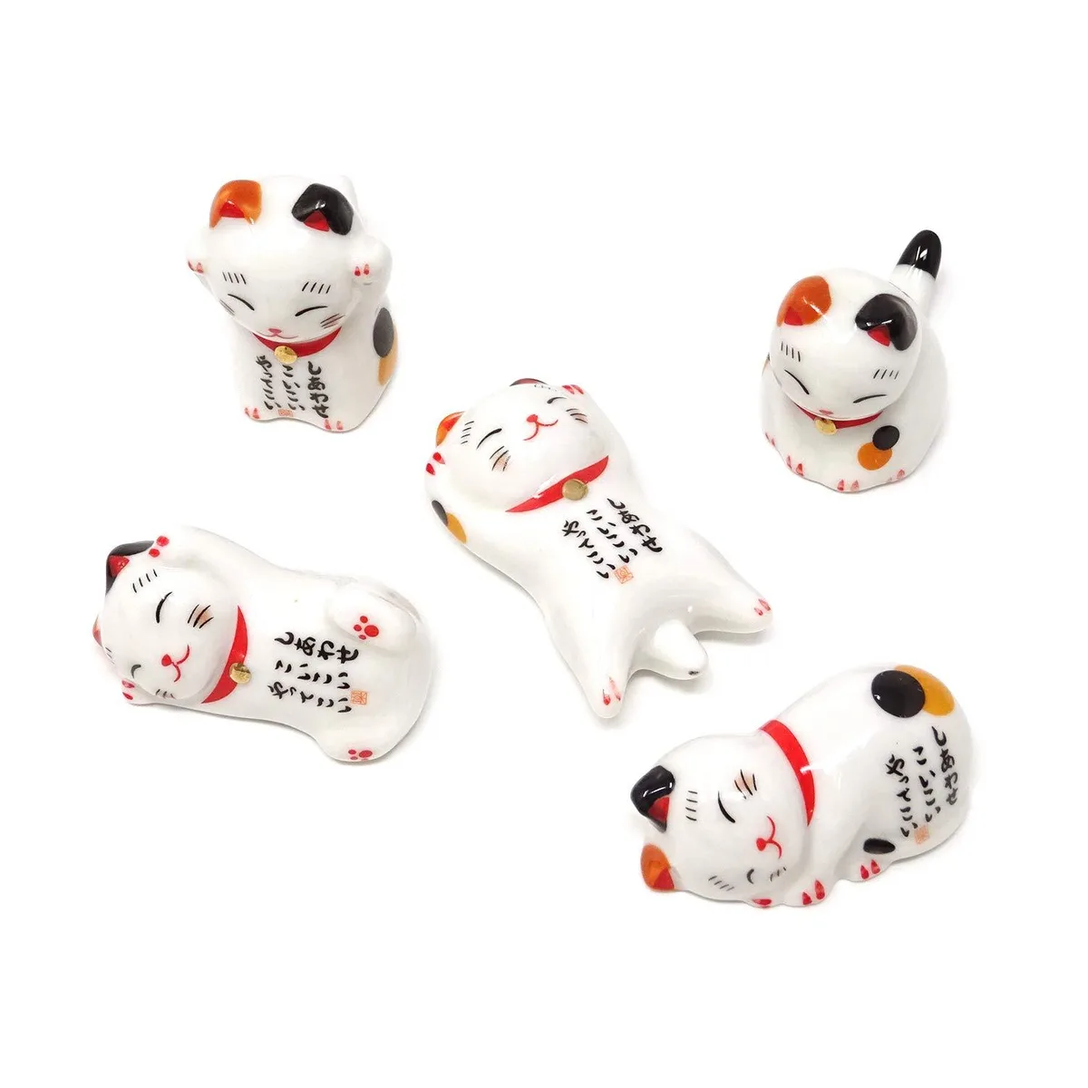 Honbay Lucky Cat Chopstick Rest Set of 5 Black Ceramic 4.6 x 8.1 x 12.4 cm — product photo