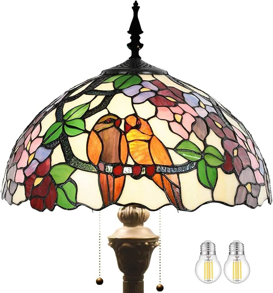 TUKO TUKO Tiffany Floor Lamp Double Tropical Birds 16×16×64 in Antique Bronze S803 — product photo