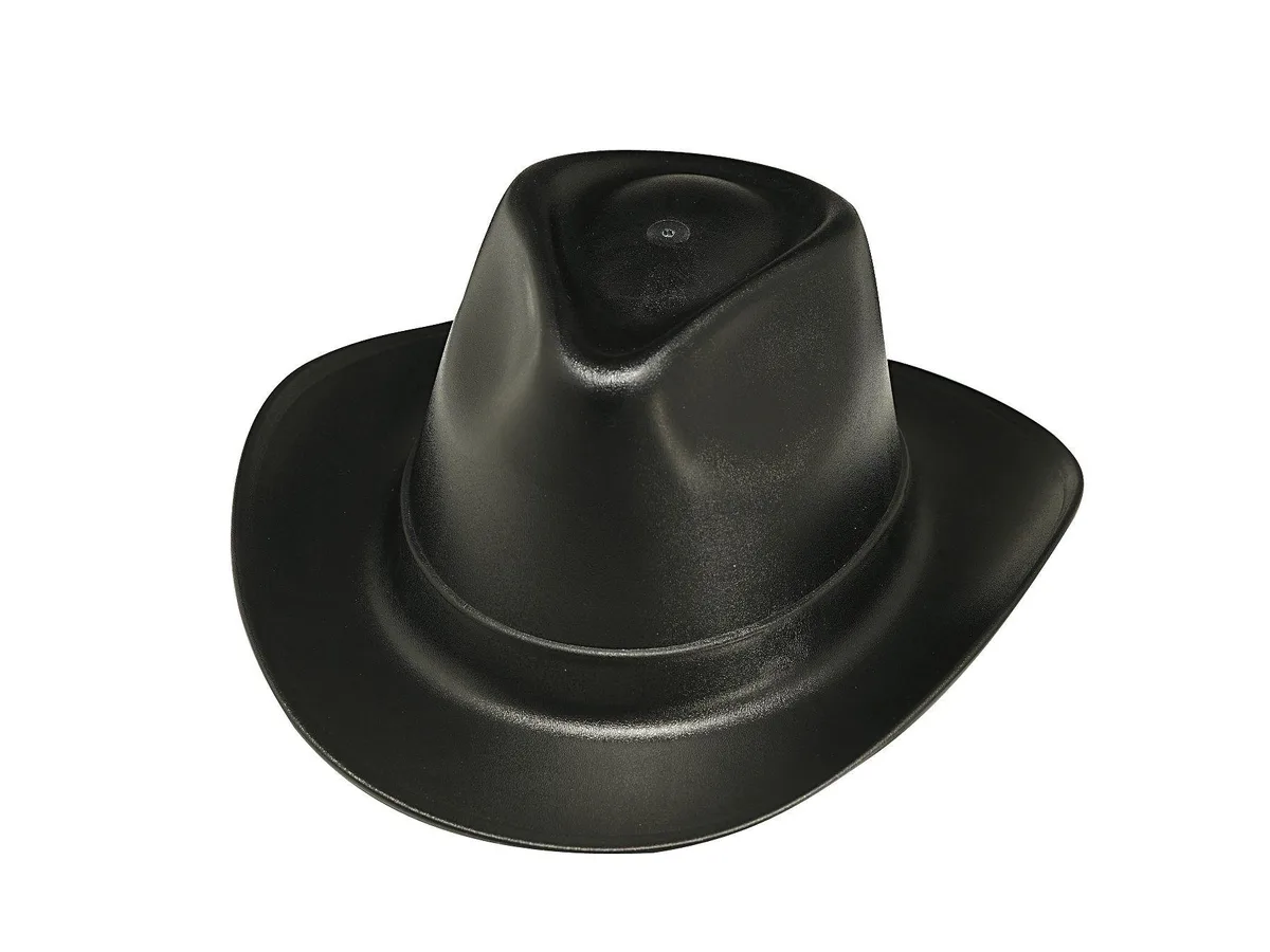 Black polyethylene hard hat with six-point ratchet suspension