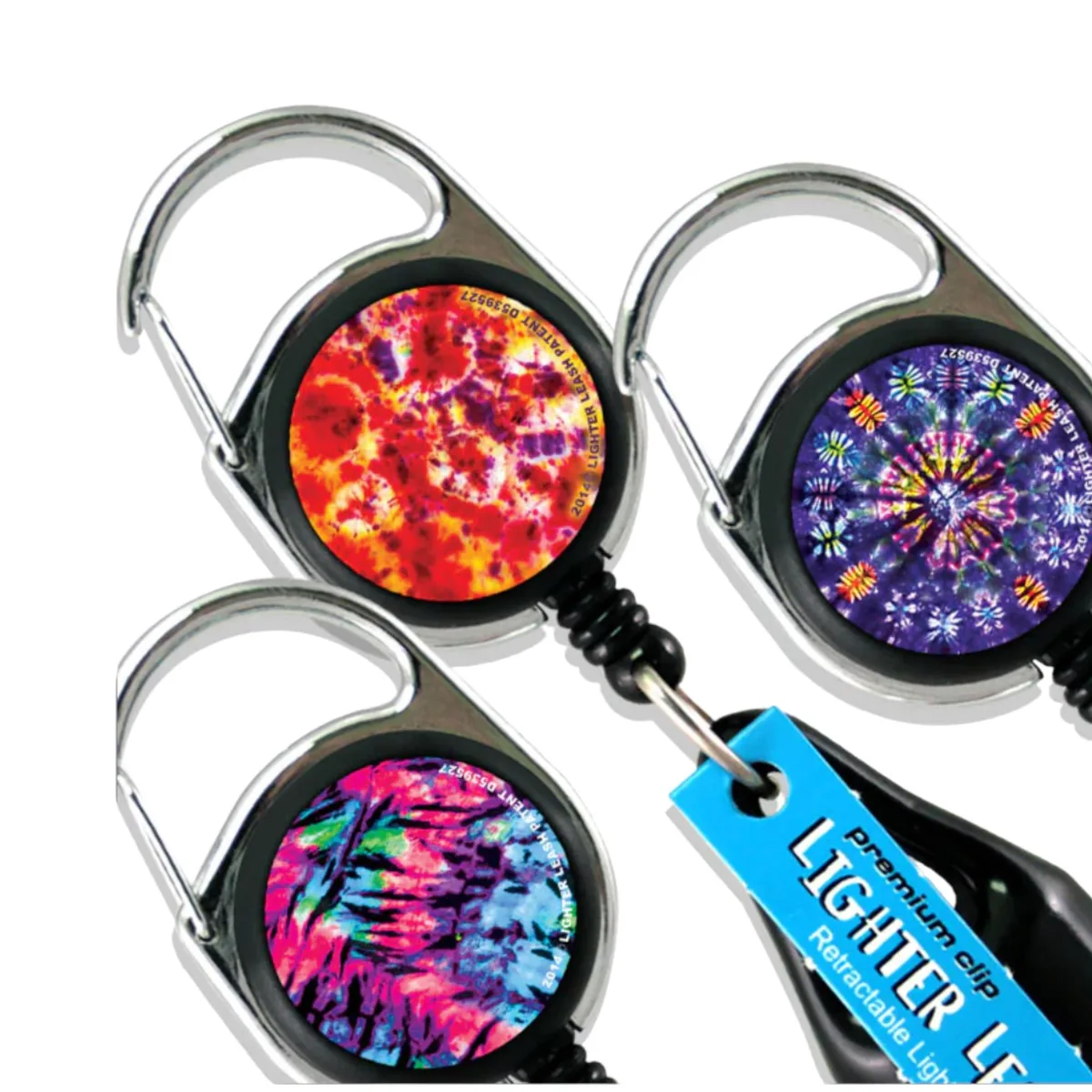 Lighter Leash Lighter Leash LL-PREM-3PK-TYEDYE retractable lighter holder accessory 3-pack — product photo