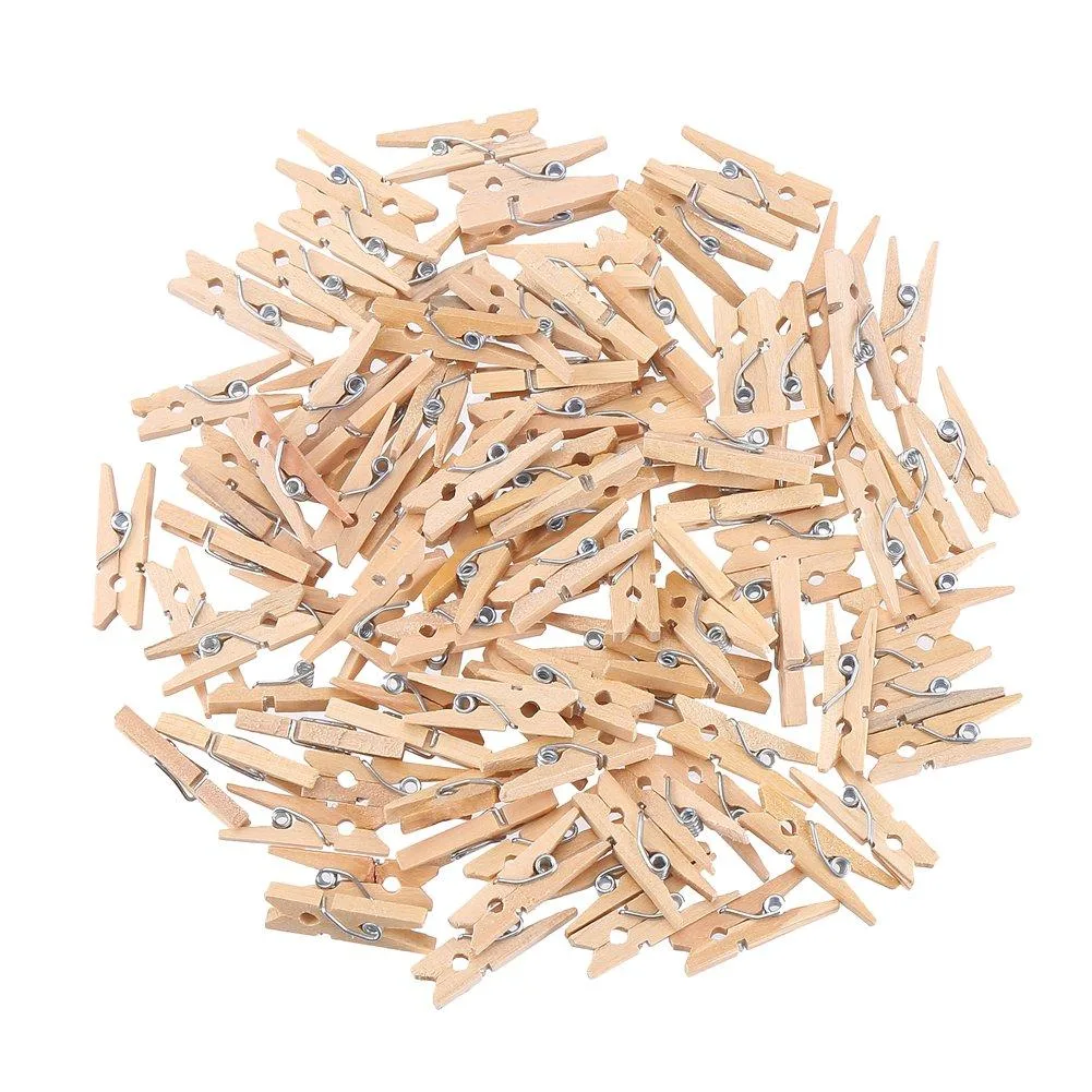 Pack of 100 mini wooden clothespins, natural finish, 2.5cm long