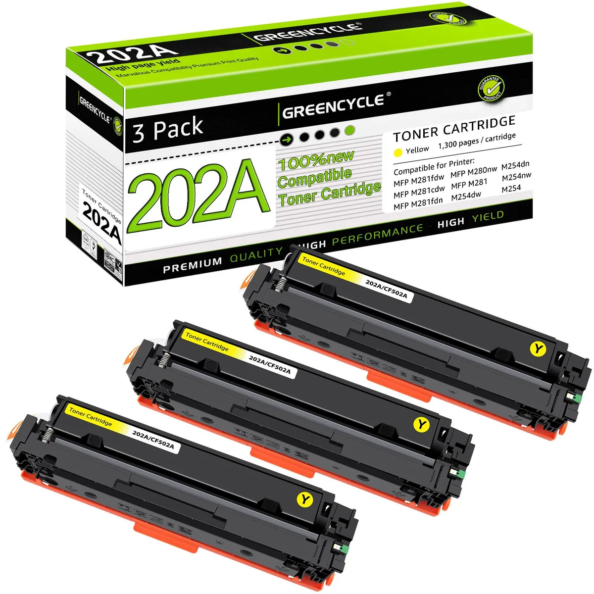 GREENCYCLE GREENCYCLE 202A Yellow Toner Cartridge 3-Pack 1300 pages — product photo