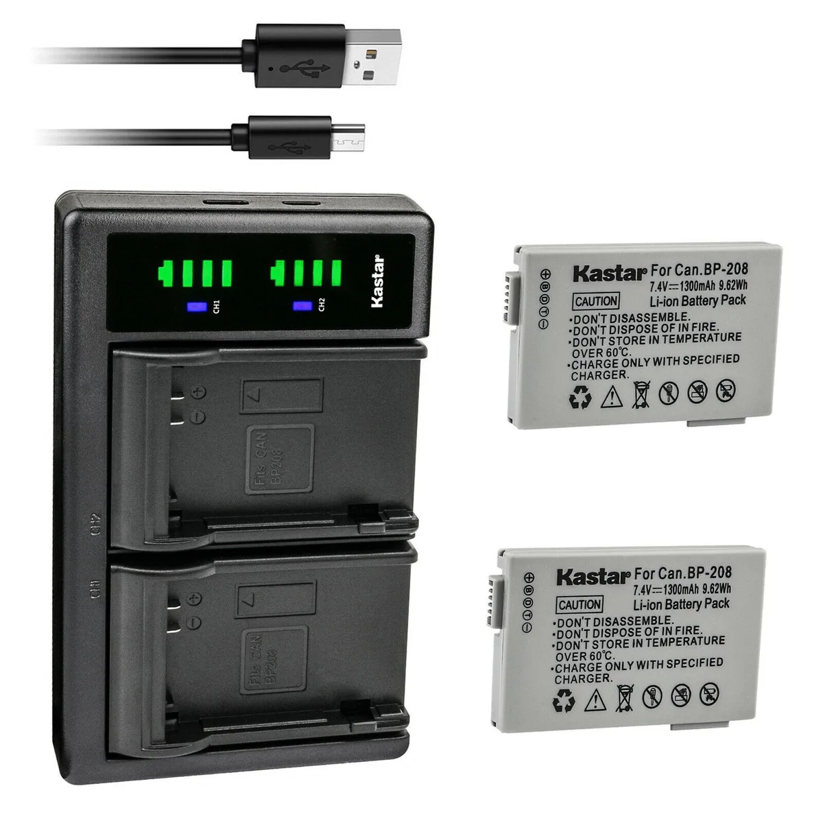 Kastar Kastar BP-208 2-pack batteries with LTD2 USB charger — product photo