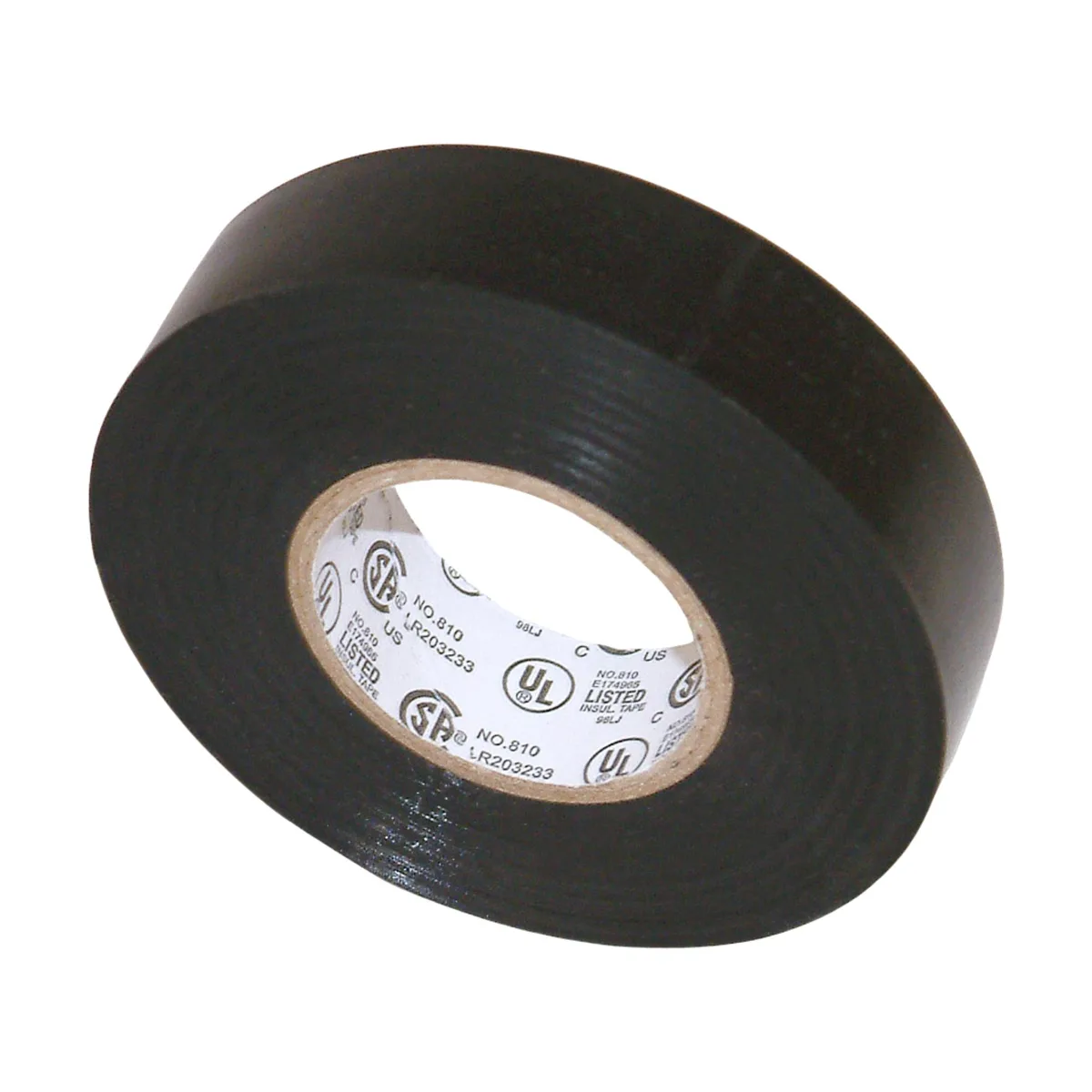 Black electrical tape roll on a 1.5 inch core, 66 feet long