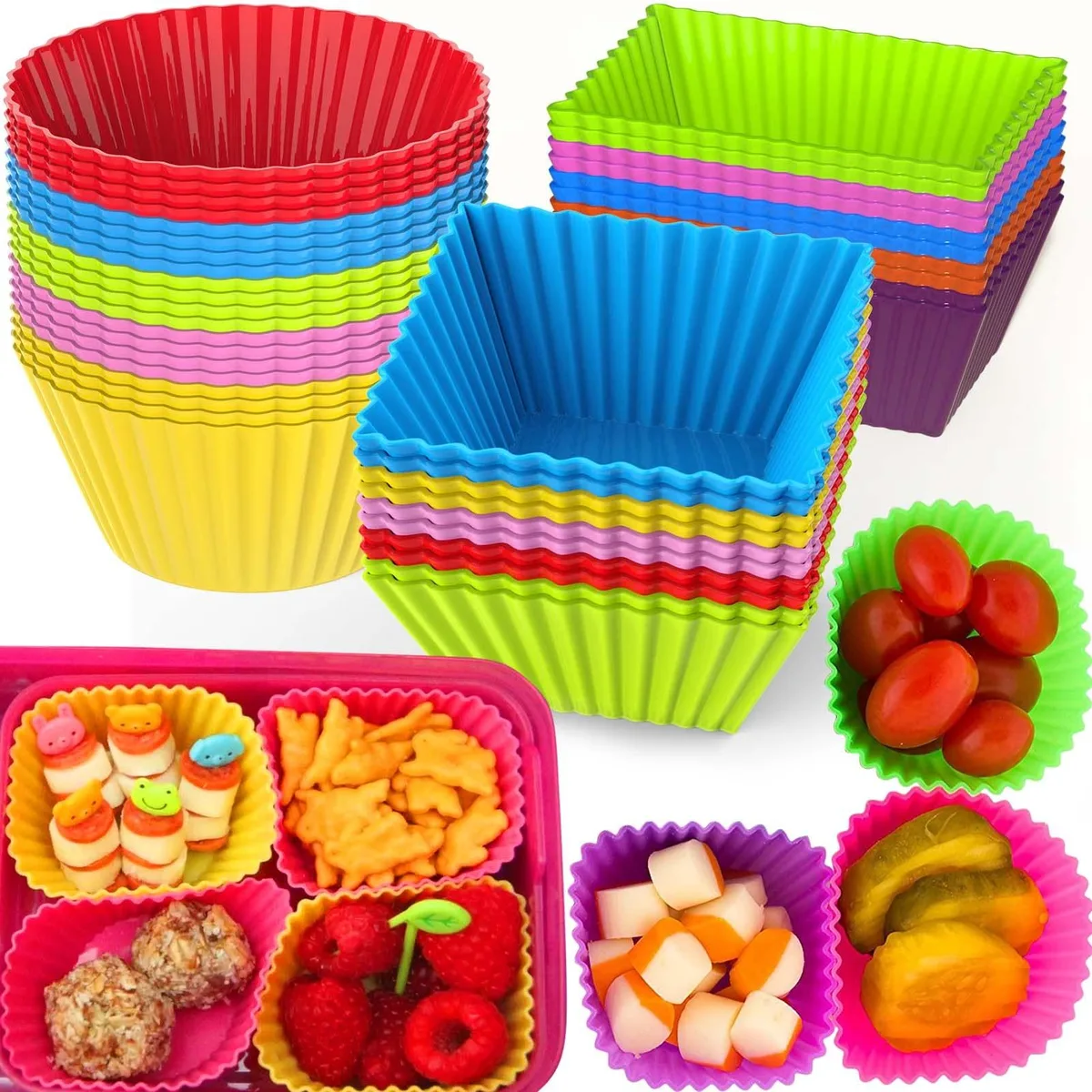 Forty red silicone lunch box dividers in a set