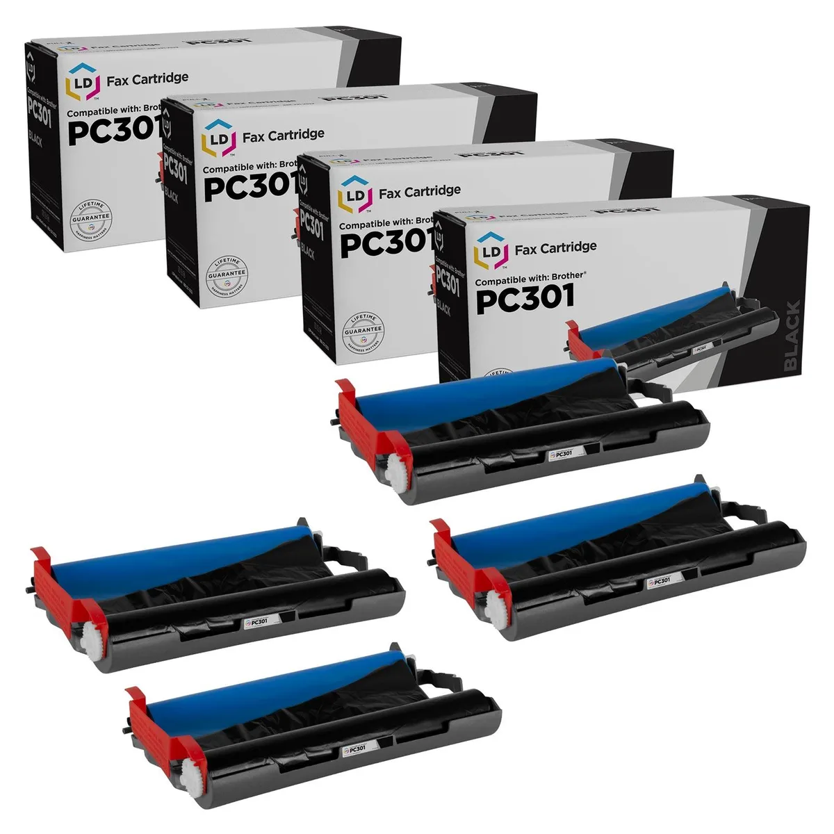 LD Products LD Products Compatible Fax Cartridge with Roll for Brother PC301 4-Pack — product photo