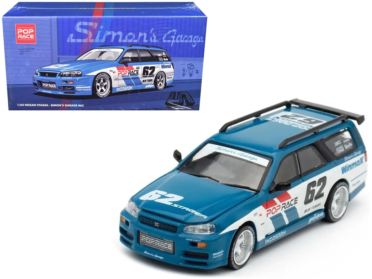 Pop Race Pop Race Nissan Stagea RHD #62 "Simon's Garage" 1/64 Hobby Collectible — product photo