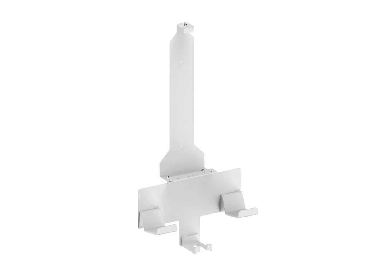 Black steel wall mount with plastic accessory hooks for PS5 console