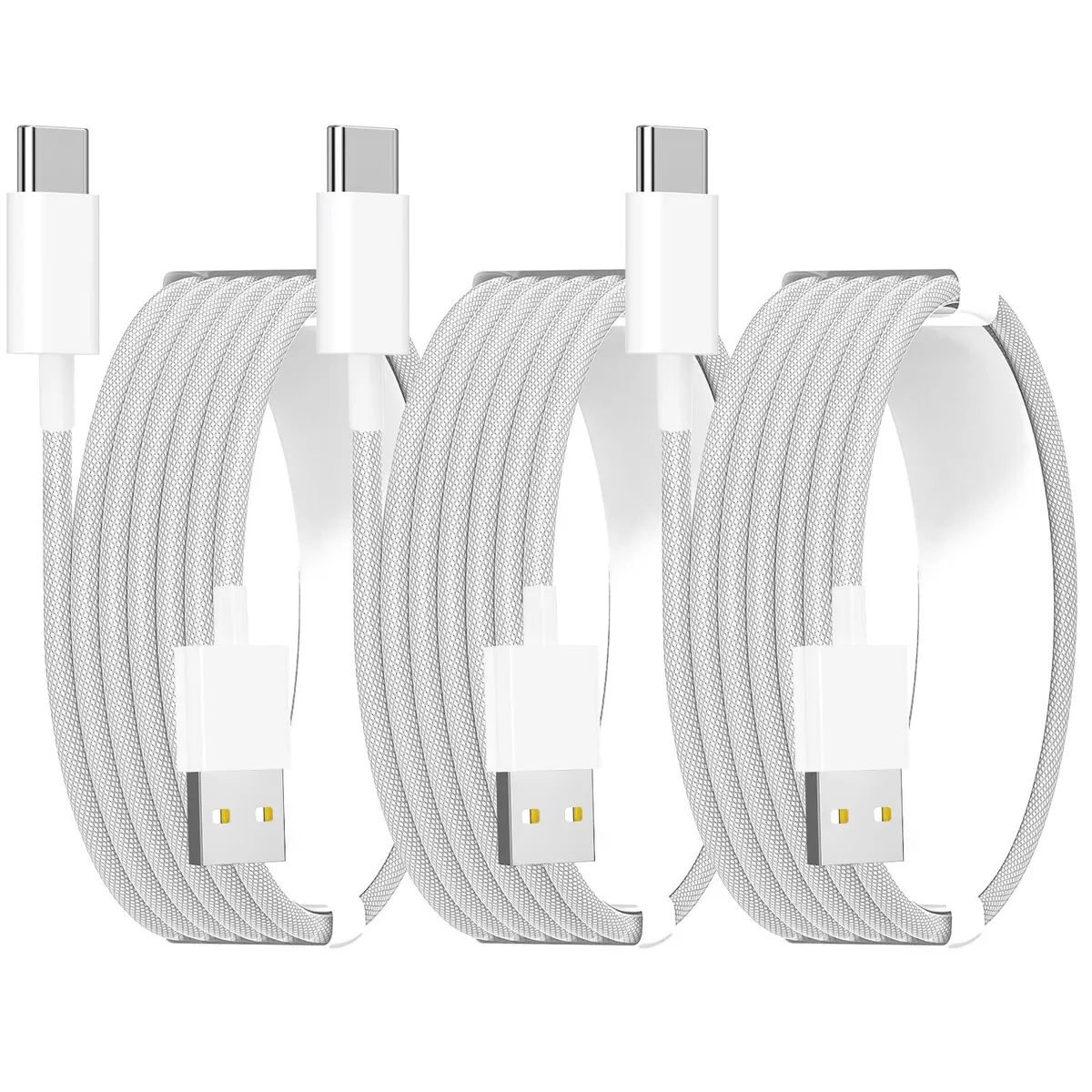  esbeecables iPhone 17 CarPlay Cable 3Pack 6ft 60W USB-A to USB-C Nylon Braided White — product photo