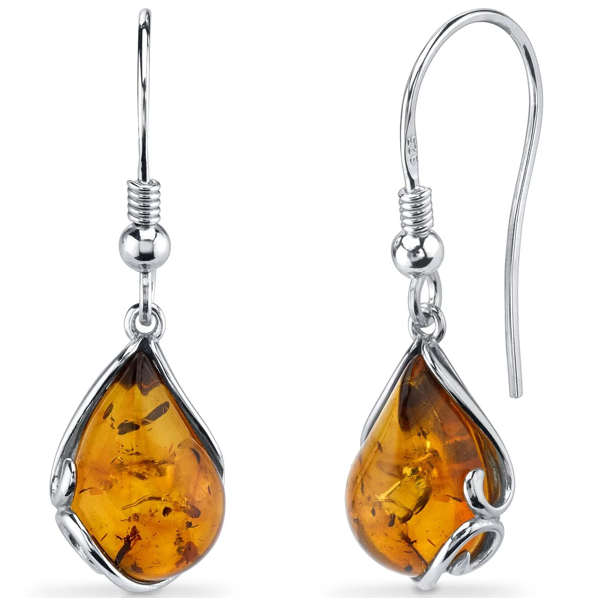 Oravo Oravo Baltic Amber Tear Drop Earrings Sterling Silver Cognac Fish Hook SE8508 — product photo