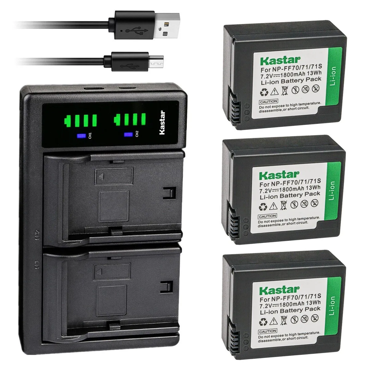 Kastar Kastar 3-Pack NP-FF70 Battery &amp; LTD2 USB Charger — product photo