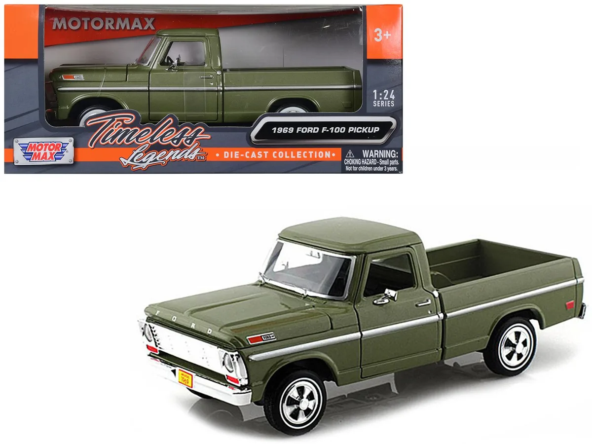 MOTORMAX MOTORMAX 1969 Ford F-100 Pickup Truck Green 1/24 hobby collectible — product photo