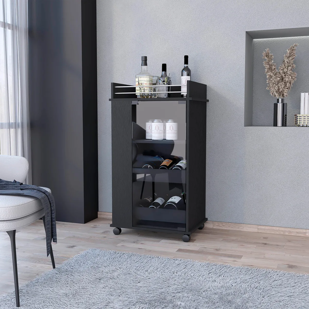 FM FURNITURE FM FURNITURE Lusk Bar Cart 16.3"W 21.6"D 39"H Black — product photo