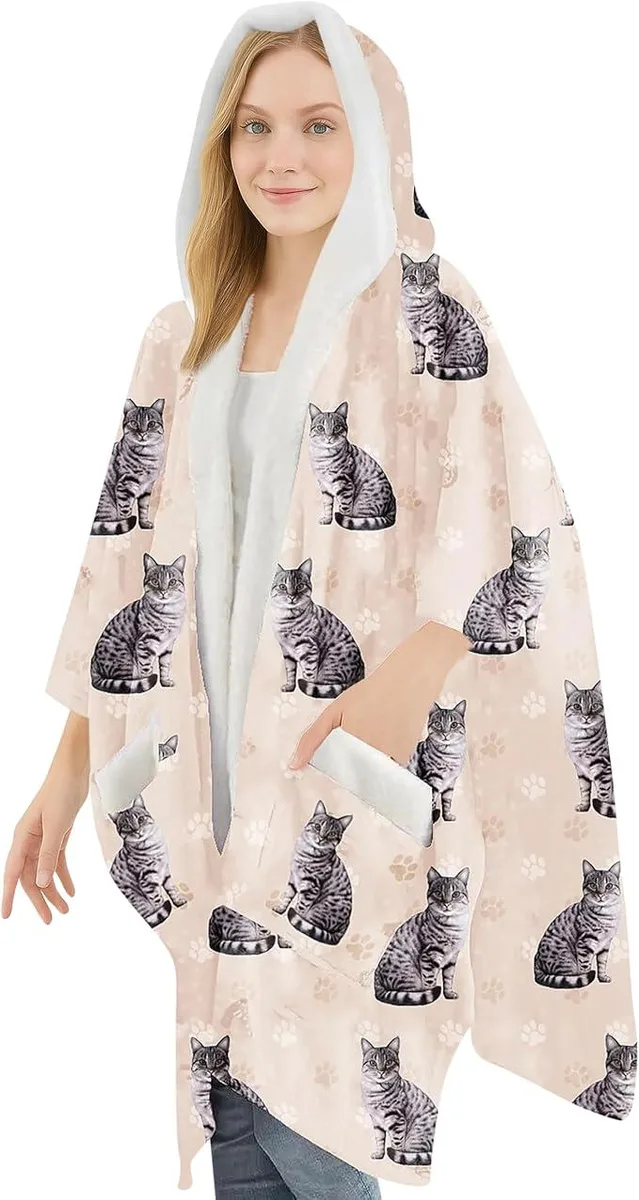 E & S Imports E & S Imports Snuggs Blanket Hoodie Silver Tabby Cat — product photo
