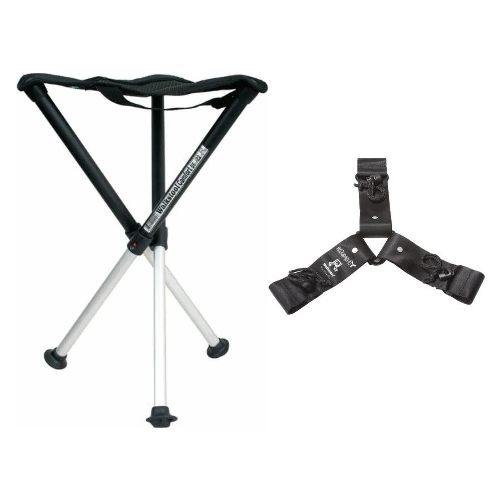 Black telescopic stool extended to 55 cm with reinforcement strap and pouch