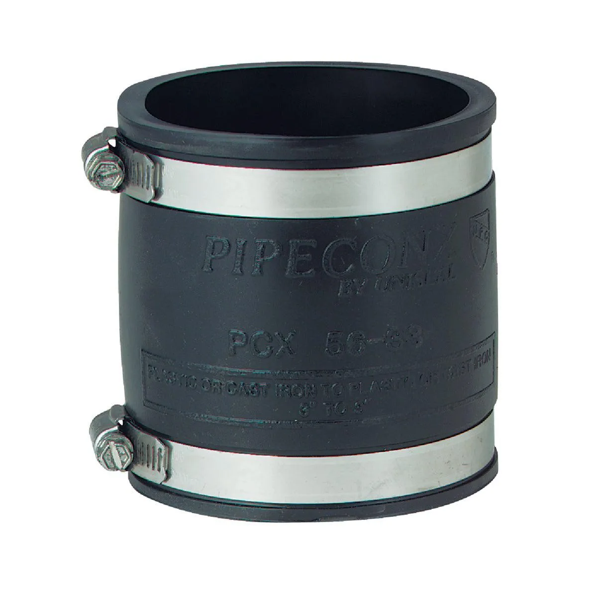 Black flexible PVC coupling with ribbed ends for three-inch pipe