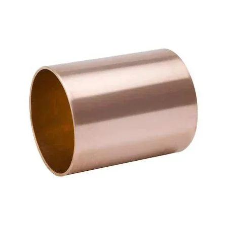 Straight copper coupling, 3/4 inch sweat ends, shiny metallic finish