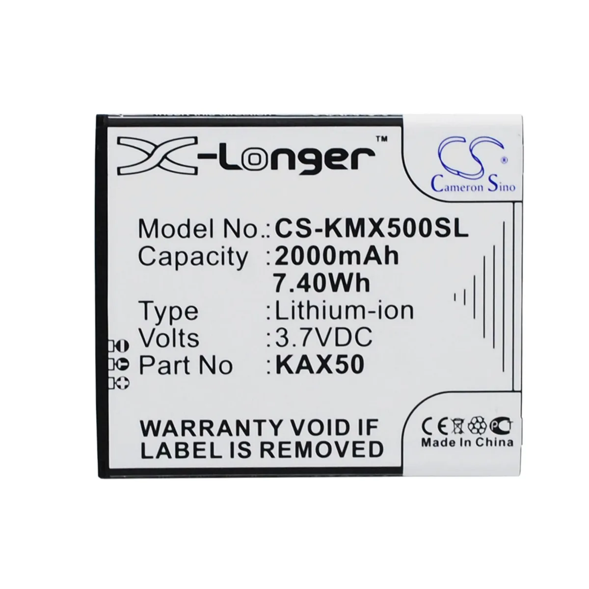 Cameron & Co Cameron & Co DS-CS-KMX500SL cell phone battery 2000mAh 3.7V Li-ion Black — product photo