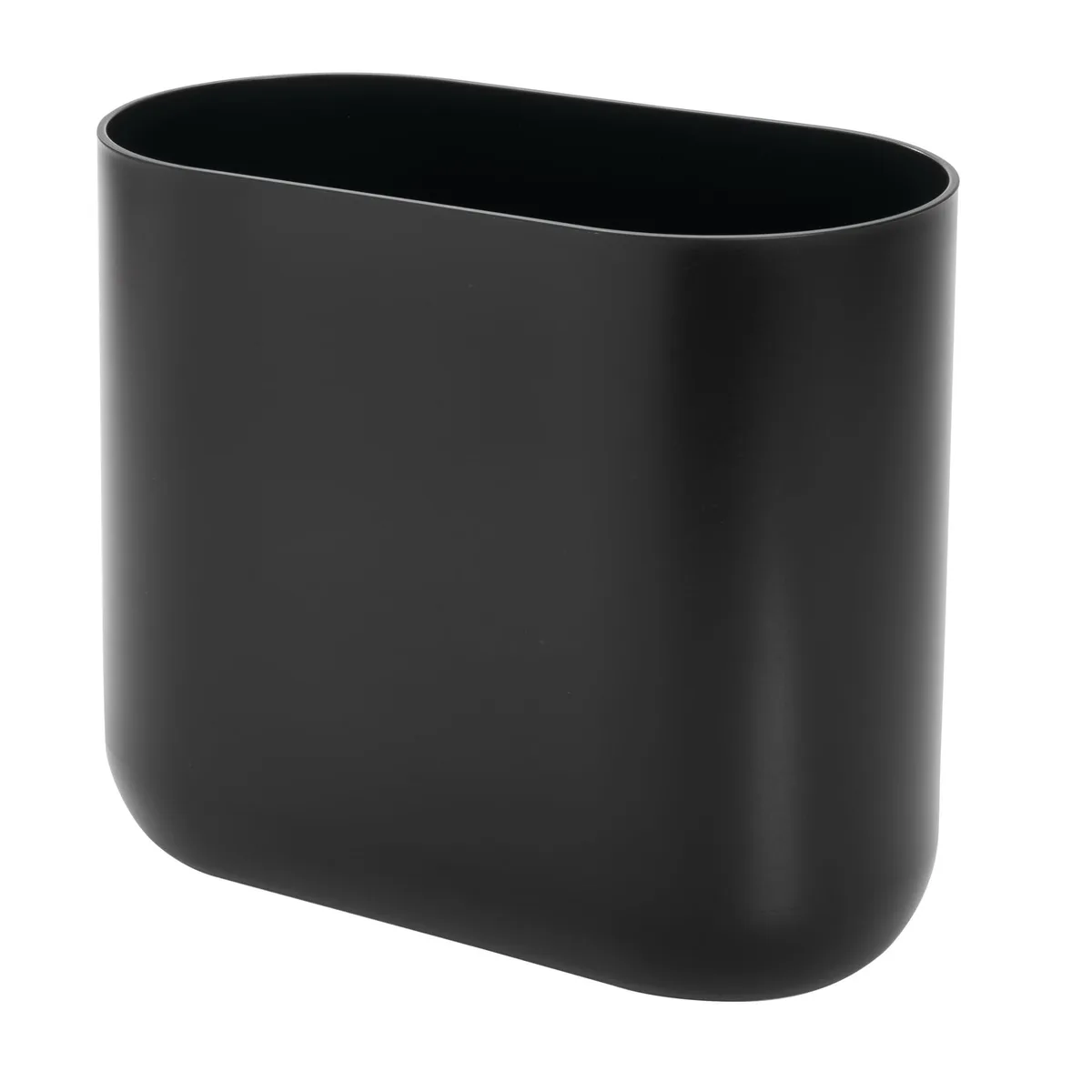 Three white plastic trash cans, oval open-top shape, slim profile, 1.9 gallon capacity