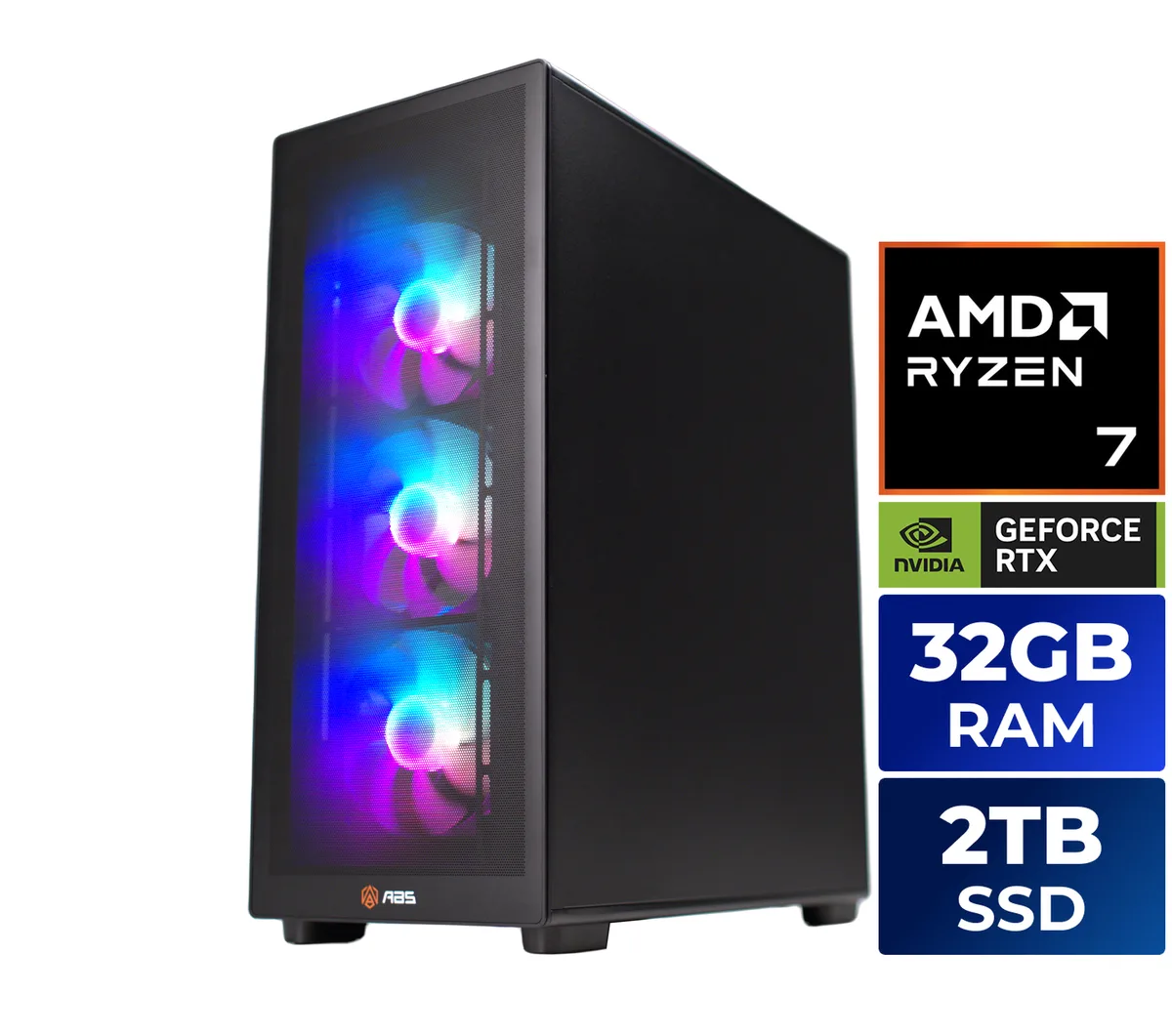 ABS ABS S2R97N57T2 gaming PC Ryzen 7 9800X3D RTX 5070 Ti 32GB DDR5 2TB — product photo