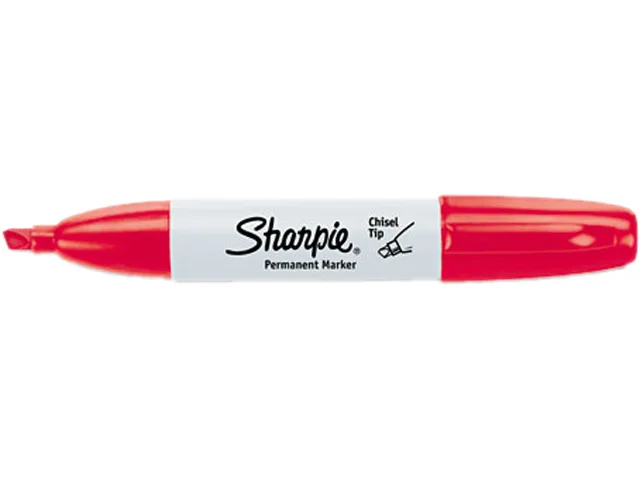 Box of twelve red Sharpie permanent markers with chisel tips