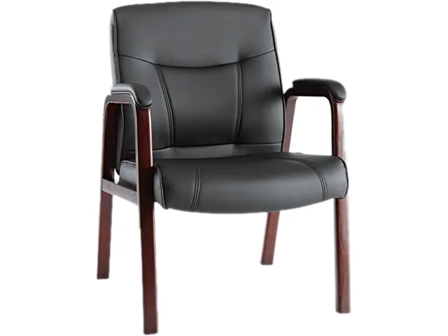Alera Alera MA43ALS10M Madaris Leather Guest Chair Black Mahogany Wood Trim — product photo