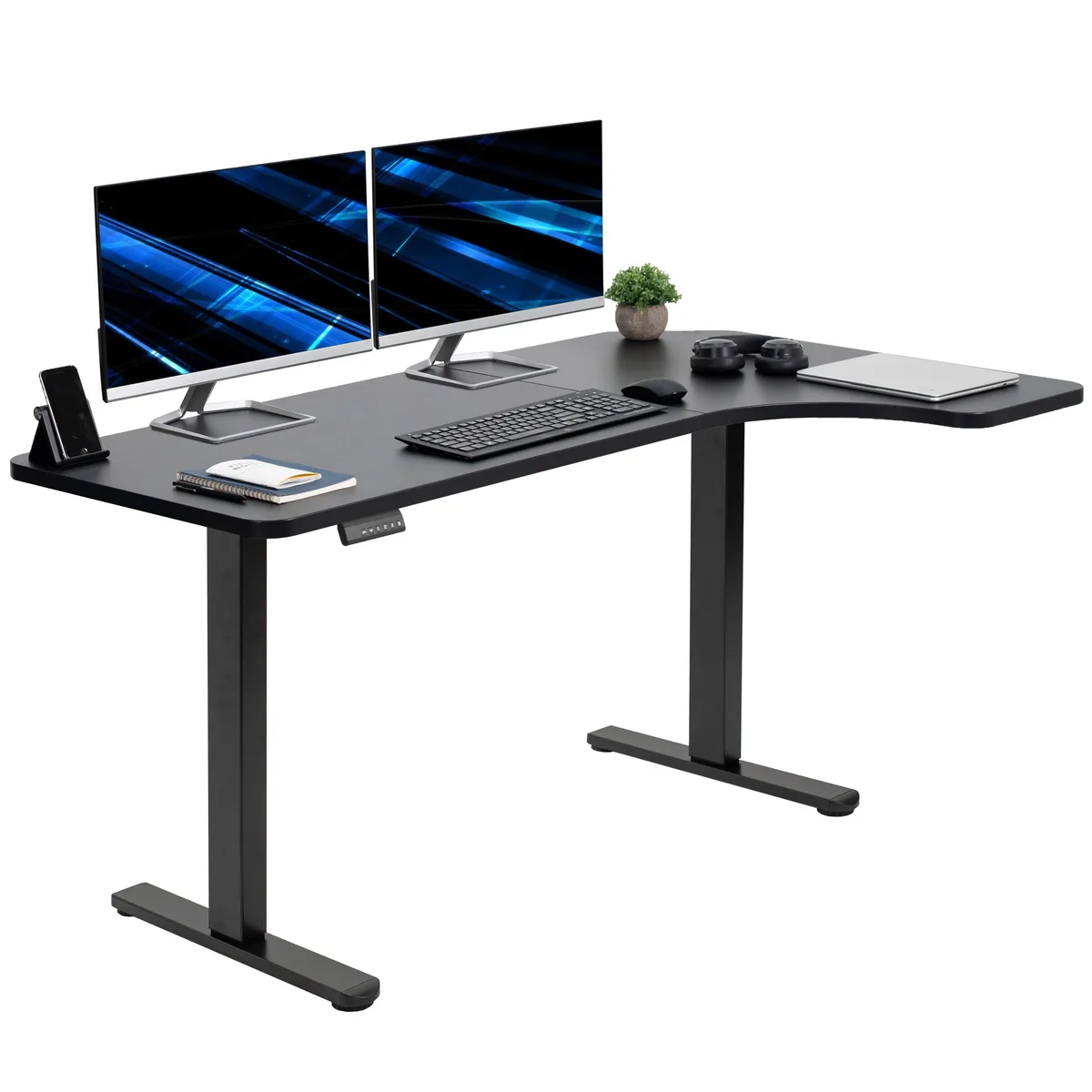 VIVO VIVO Electric Dual Motor Standing Corner Desk 58" x 35" Black Top Black Frame office furniture — product photo