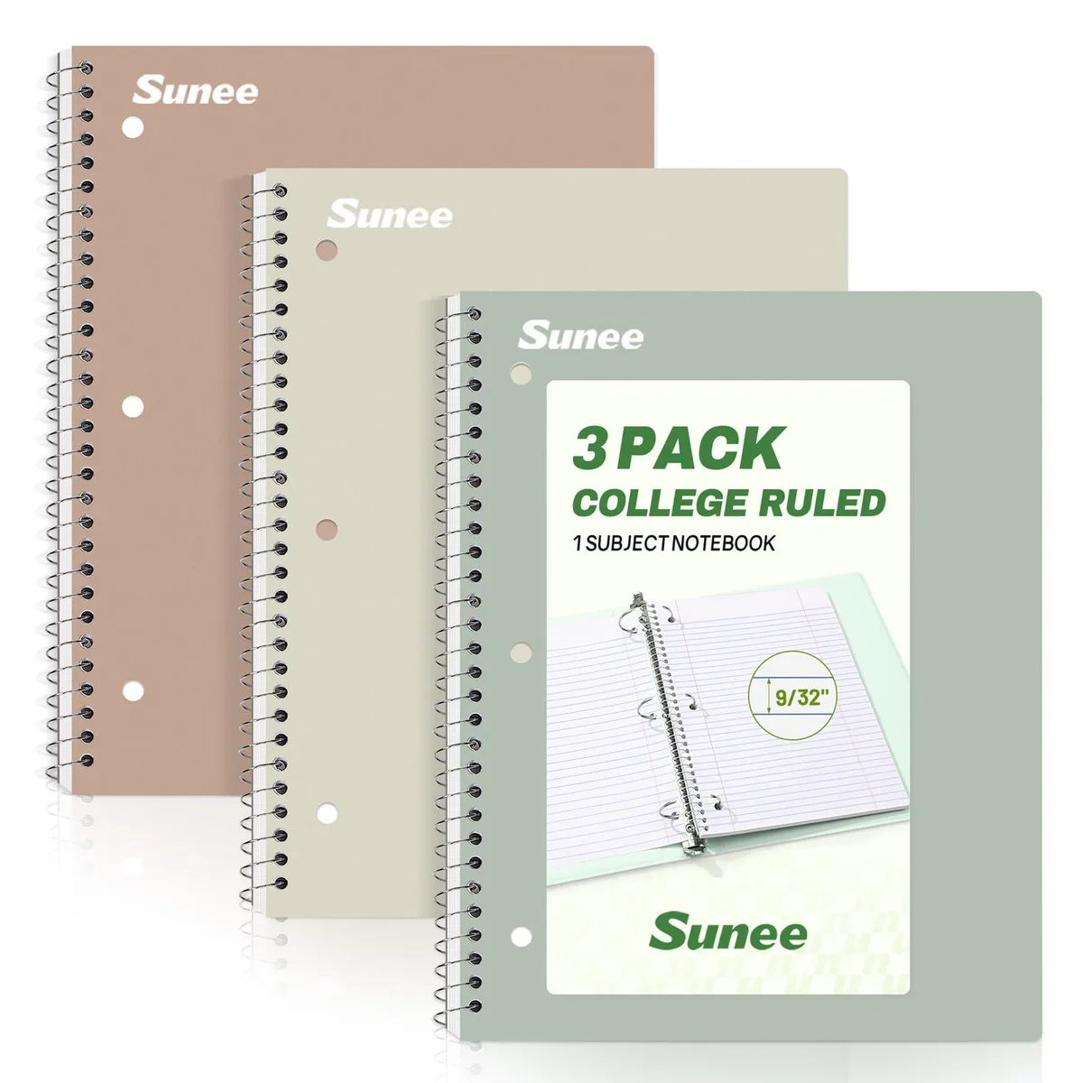  SUNEE S-S2399 3-Pack College Ruled Spiral Notebooks 70 Sheets — product photo