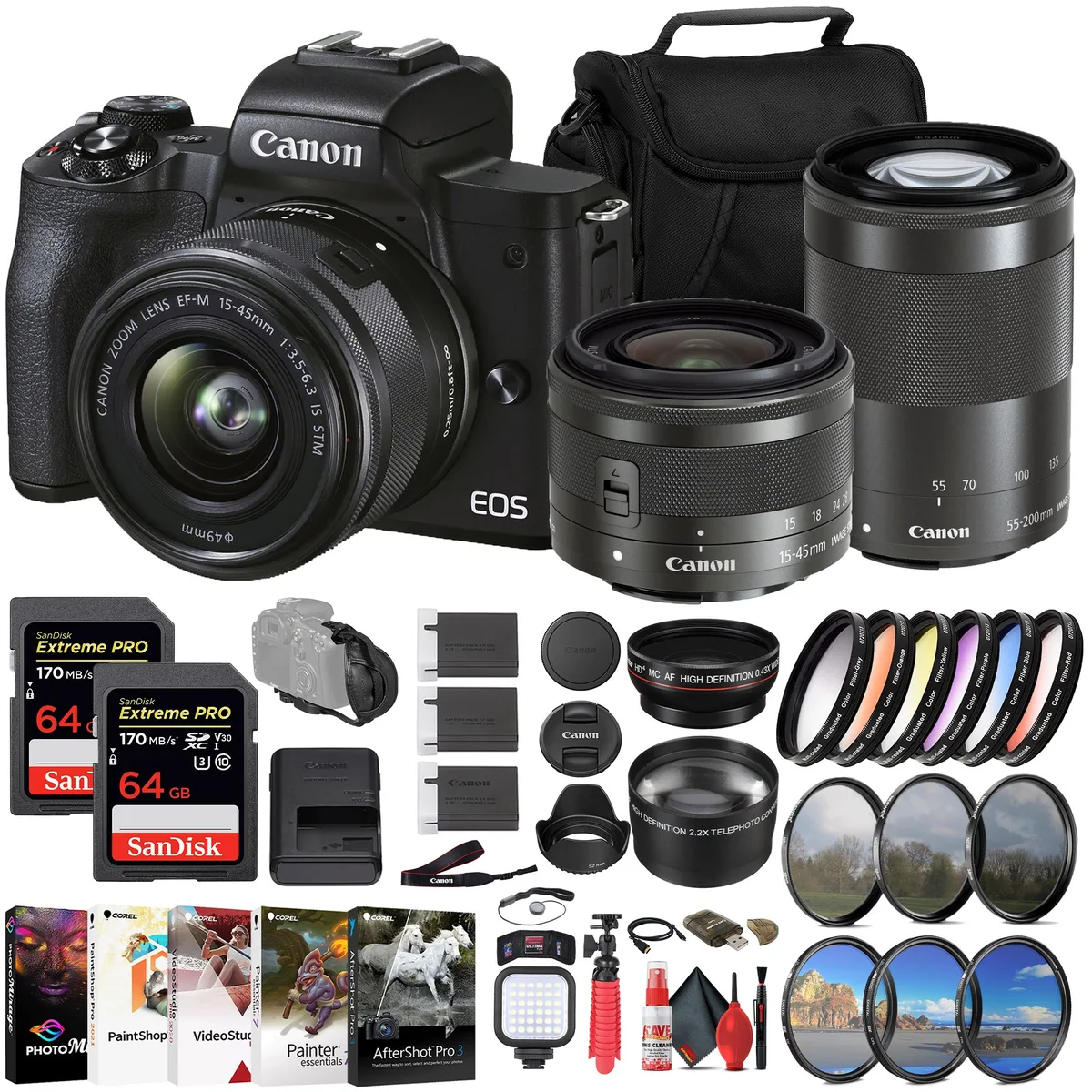 Canon Canon EOS M50 Mark II 15-45mm 55-200mm 64GB Outdoor Bundle — product photo
