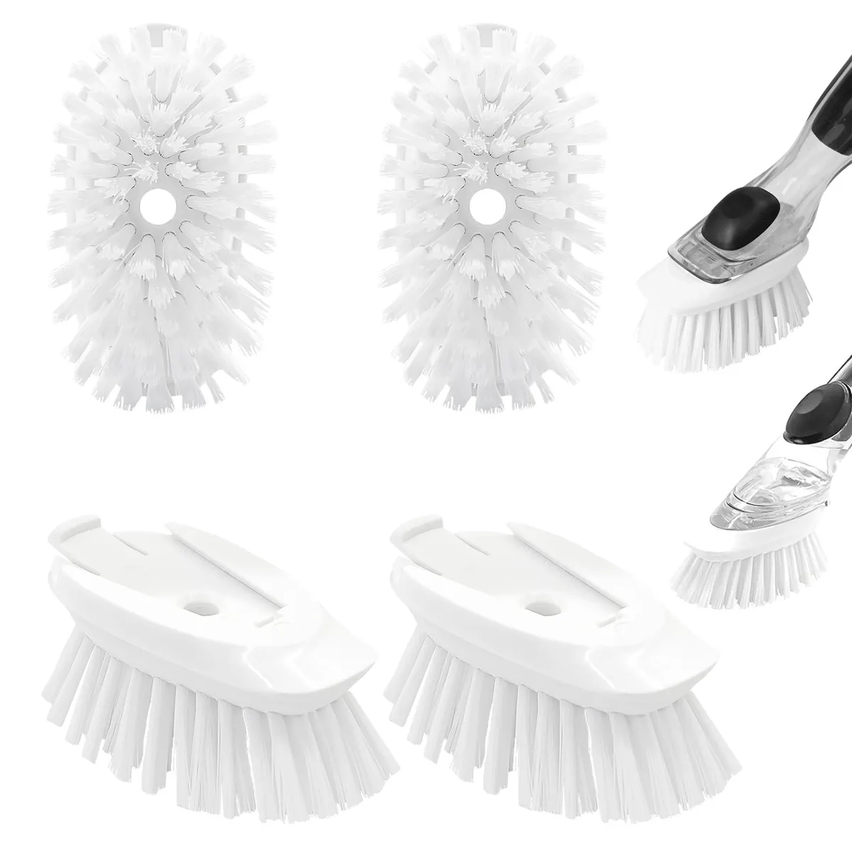 Four black nylon brush heads with built-in scrapers