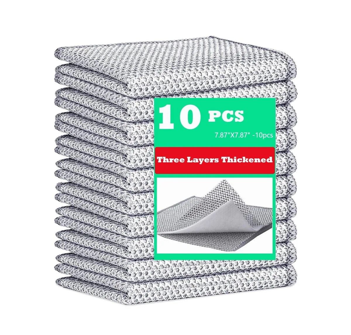 Pack of ten white square steel cleaning cloths, each 7.8 inches