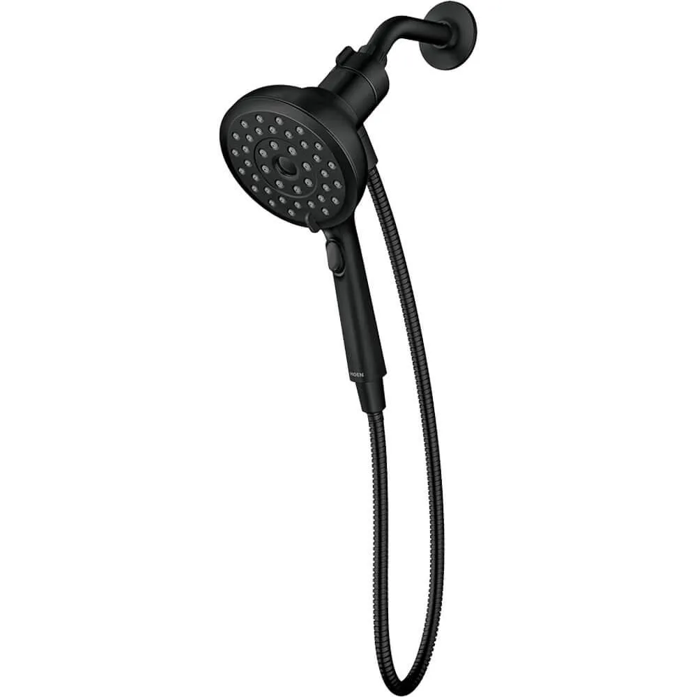 Matte black handheld shower with magnetic dock and dial control