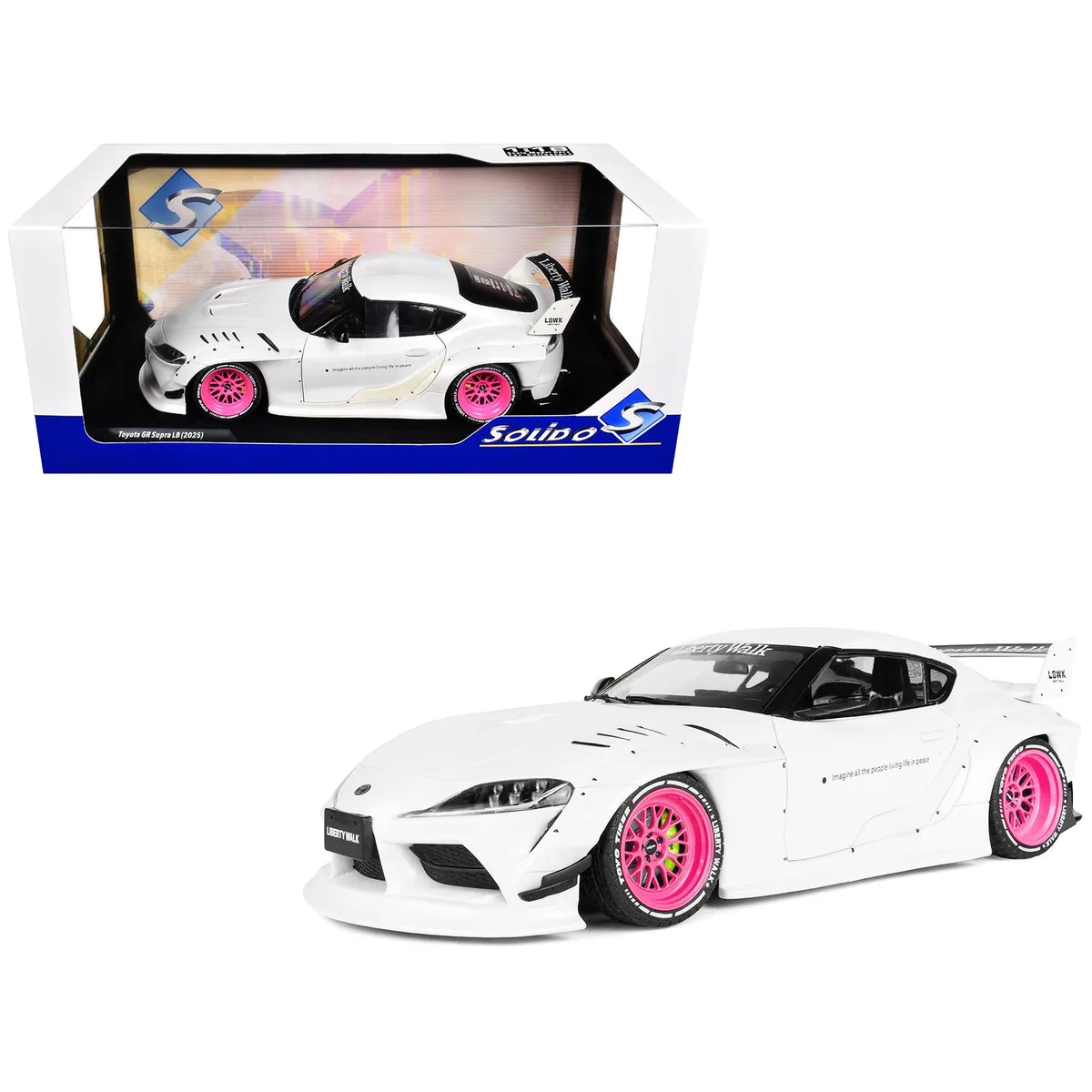 Solido Solido 2025 Toyota GR Supra Liberty Walk White Metallic Pink Wheels 1/18 Diecast Car — product photo