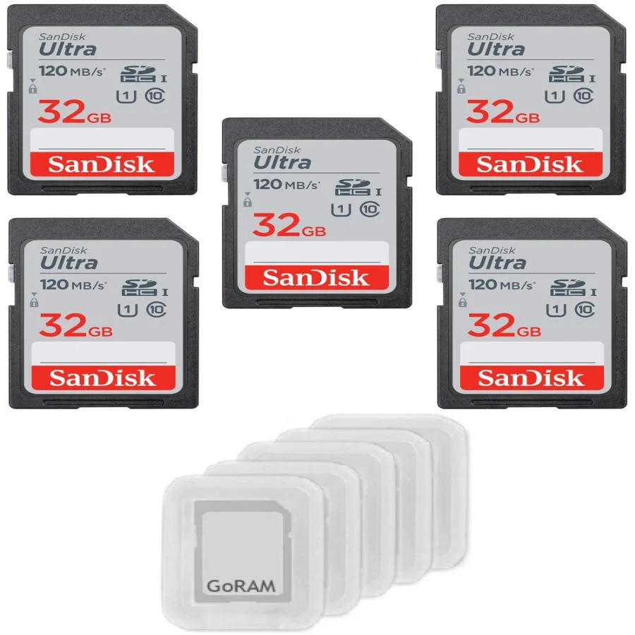 SanDisk SanDisk Ultra SDHC 32GB Class 10 120MB/s 5-pack with cases — product photo