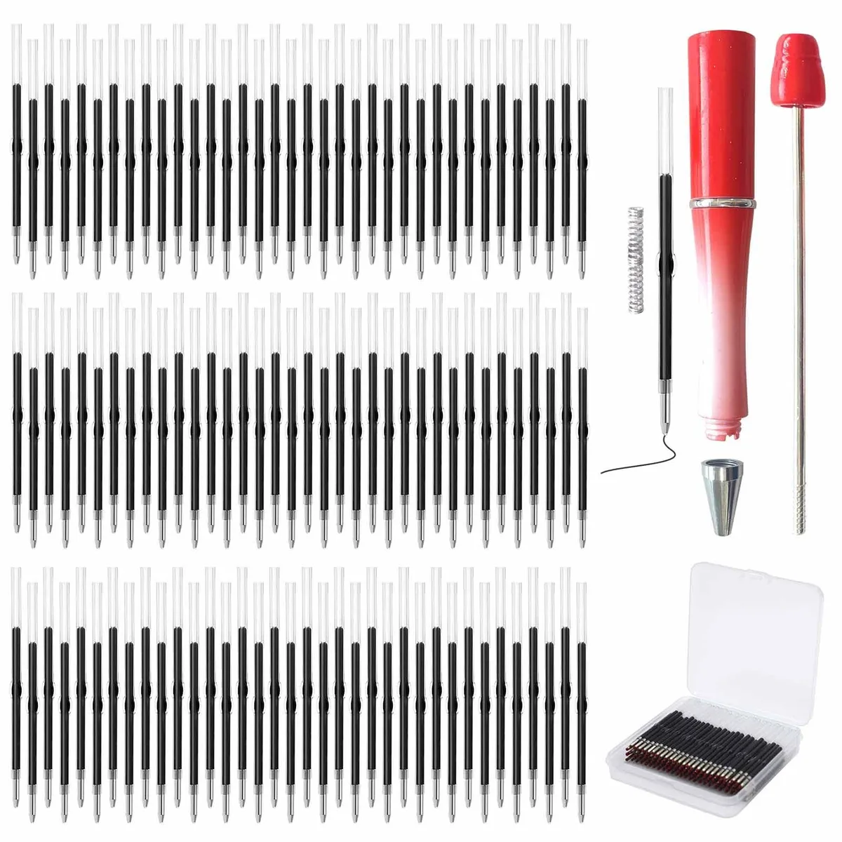 100 black ballpoint pen refills 2.44 inches in storage box